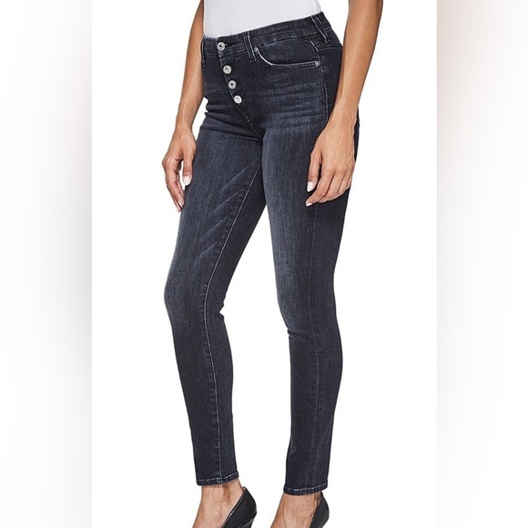 7 for all mankind High Waist Skinny Authentic Black Exposed Buttonfly - Picture 2 of 3